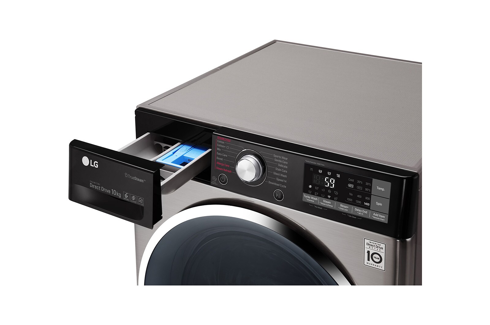 LG Lavatrice Smart TurboWash™ 10 kg  Lavaggio a vapore Oblò Ring Cromato, F4J9JS2T