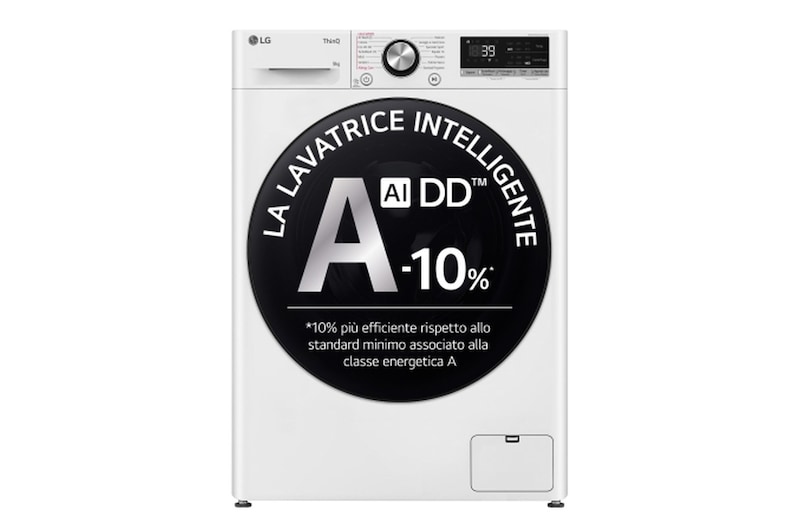 Vista frontale di Lavatrice 9kg AI DD™ | Serie R7 Classe A-10% | 1400 giri, TurboWash 360, Vapore su 7 programmi, Wi-Fi | White F4R7009TSWB