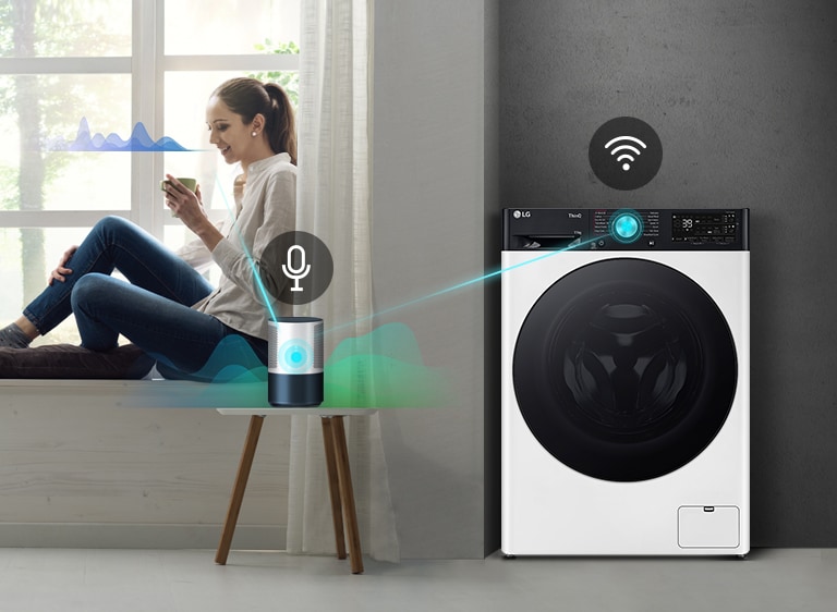 LG lavatrice ThinQ con controllo remoto tramite smartphone, impostazione del ritardo alle 02:30.