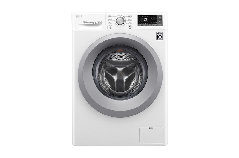 Vista frontale di LG Lavatrice Smart TurboWash™ 9 kg Oblò Ring Silver Cromato F4TURBO9