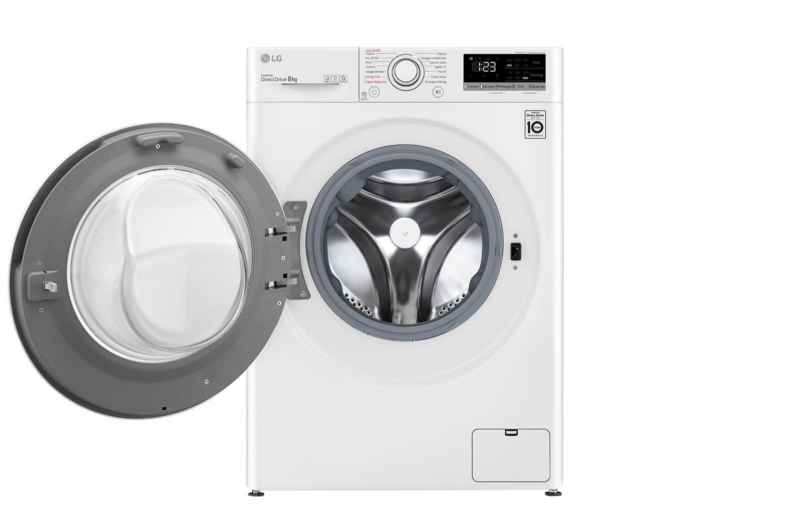 LG Lavatrice 8kg AI DD™ | Serie V3 Classe B | 1400 giri, Lavaggio a vapore, Inverter Direct Drive | White, F4WE408AIDD