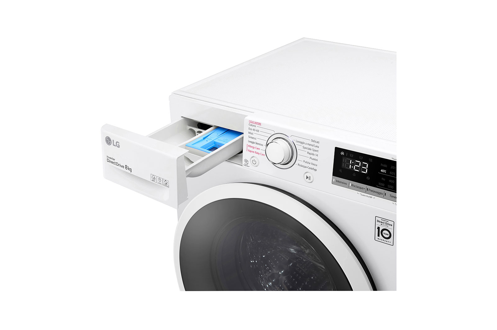 LG Lavatrice 8kg AI DD™ | Serie V3 Classe B | 1400 giri, Lavaggio a vapore, Inverter Direct Drive | White, F4WE408AIDD