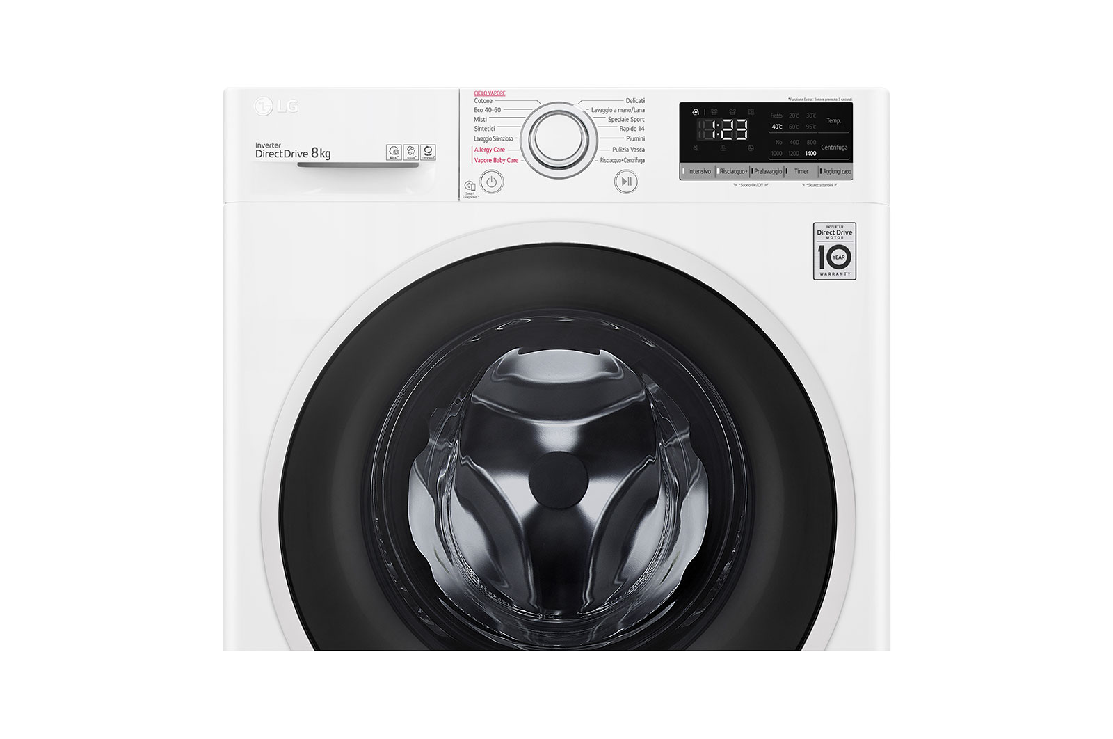 LG Lavatrice 8kg AI DD™ | Serie V3 Classe B | 1400 giri, Lavaggio a vapore, Inverter Direct Drive | White, F4WE408AIDD