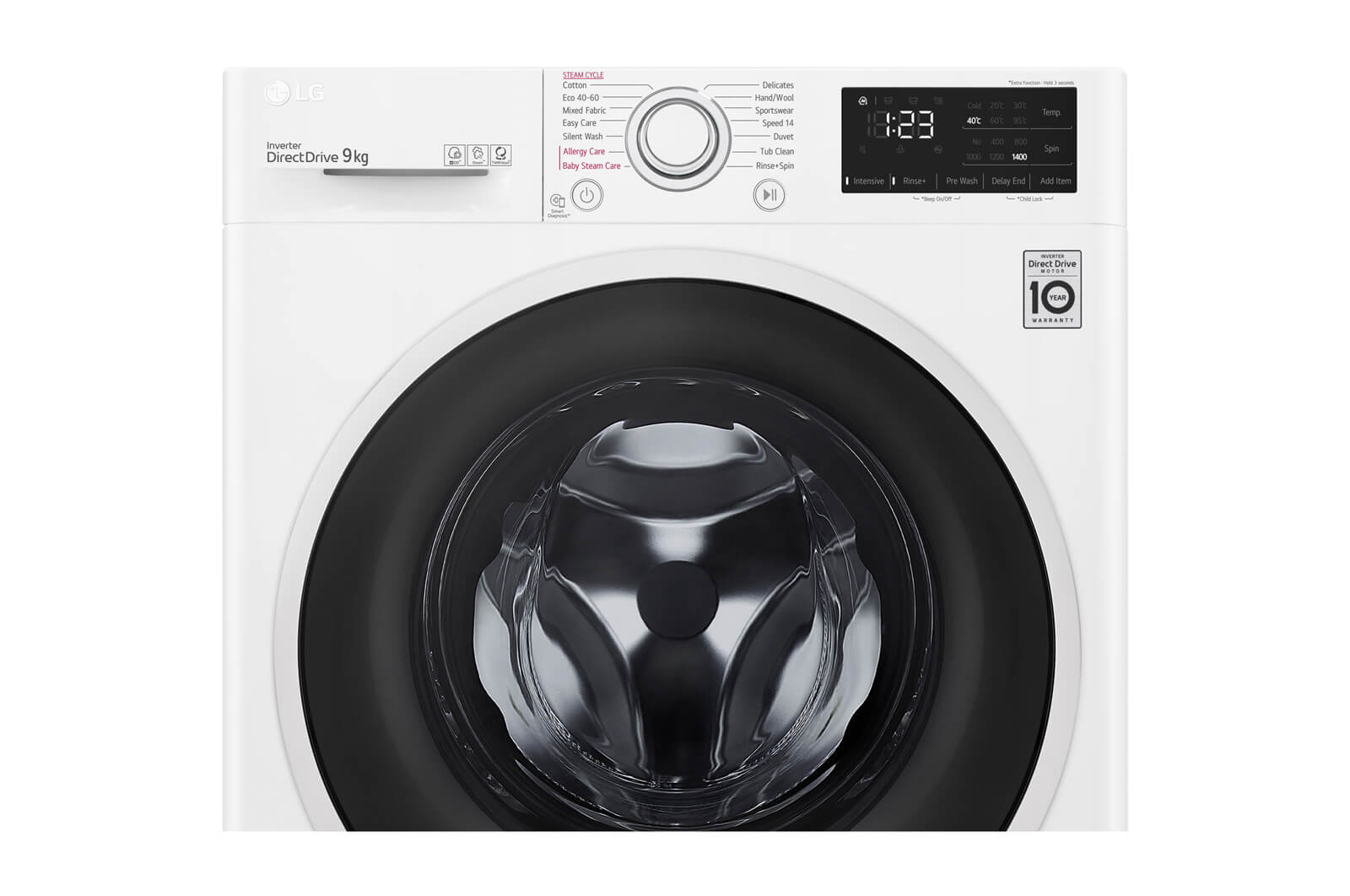 LG Lavatrice 9kg AI DD™ | Serie V3 Classe B | 1400 giri, Lavaggio a vapore, Inverter Direct Drive | White, F4WE409AIDD