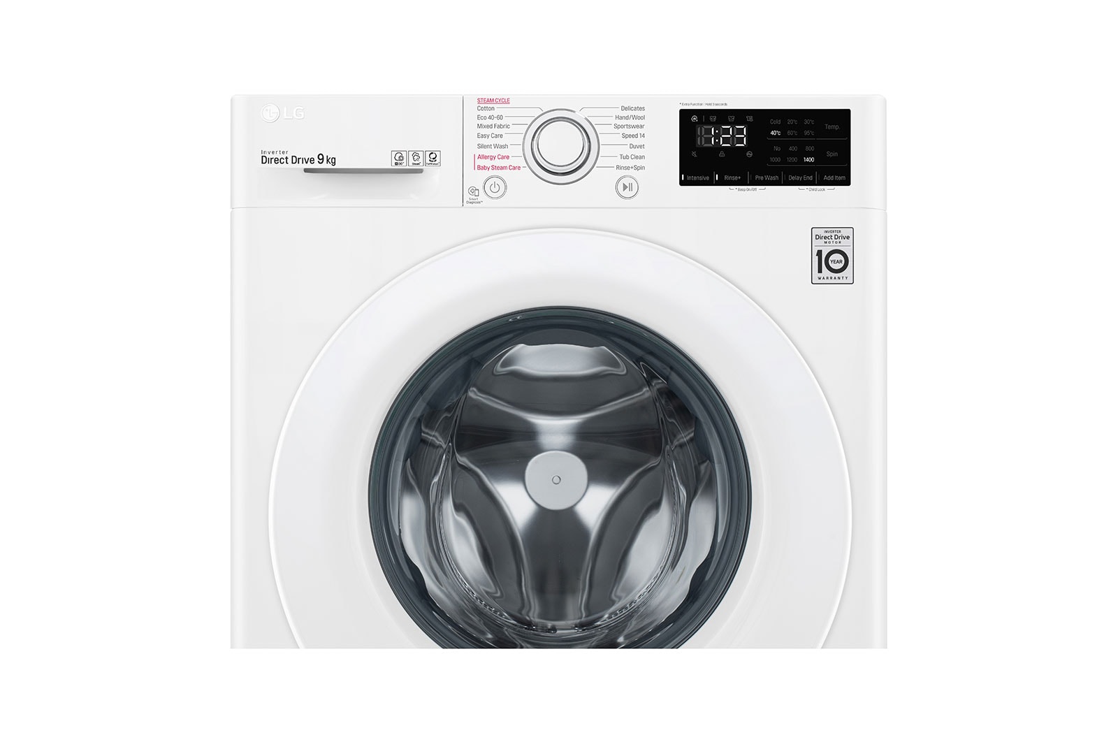 LG Lavatrice 9kg AI DD™ | Serie V3 Classe B | 1400 giri, Lavaggio a vapore, Inverter Direct Drive | White, F4WV309S3E