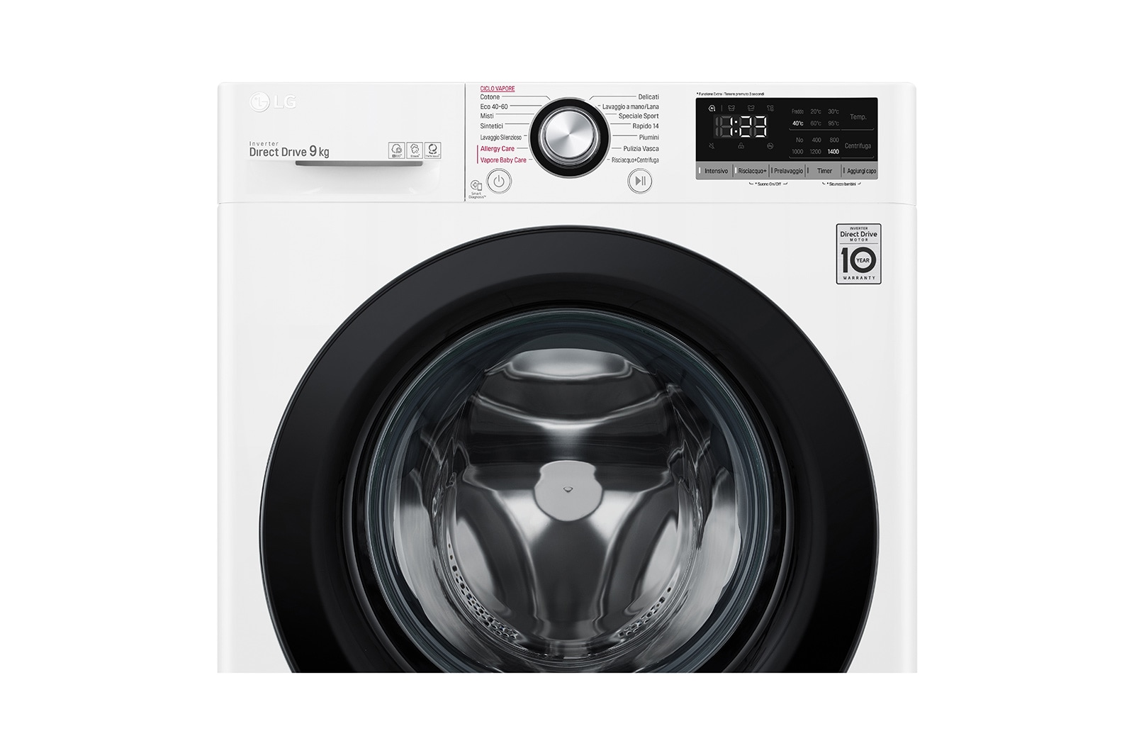 LG Lavatrice 9kg AI DD™ | Serie V3 Classe A/A/A | 1400 giri, Lavaggio a vapore, Inverter Direct Drive | White, F4WV309SAE