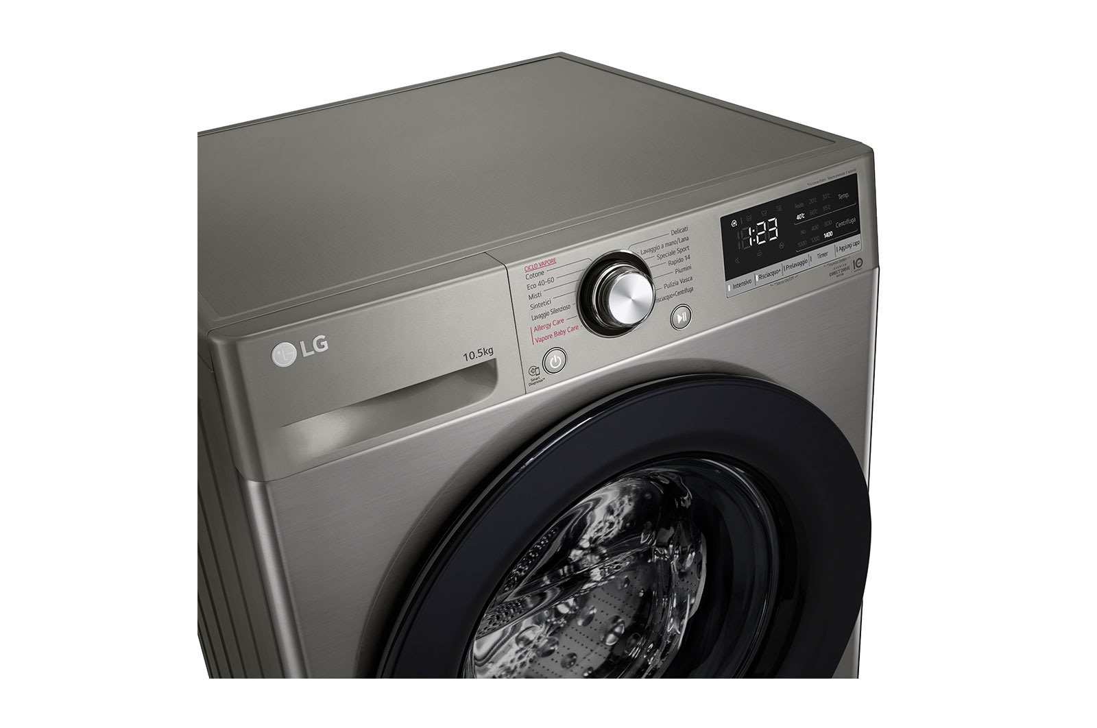 LG Lavatrice 10,5kg AI DD™ | Serie V3 Classe B | 1400 giri, Lavaggio a vapore, Inverter Direct Drive | Silver, F4WV310S6PE