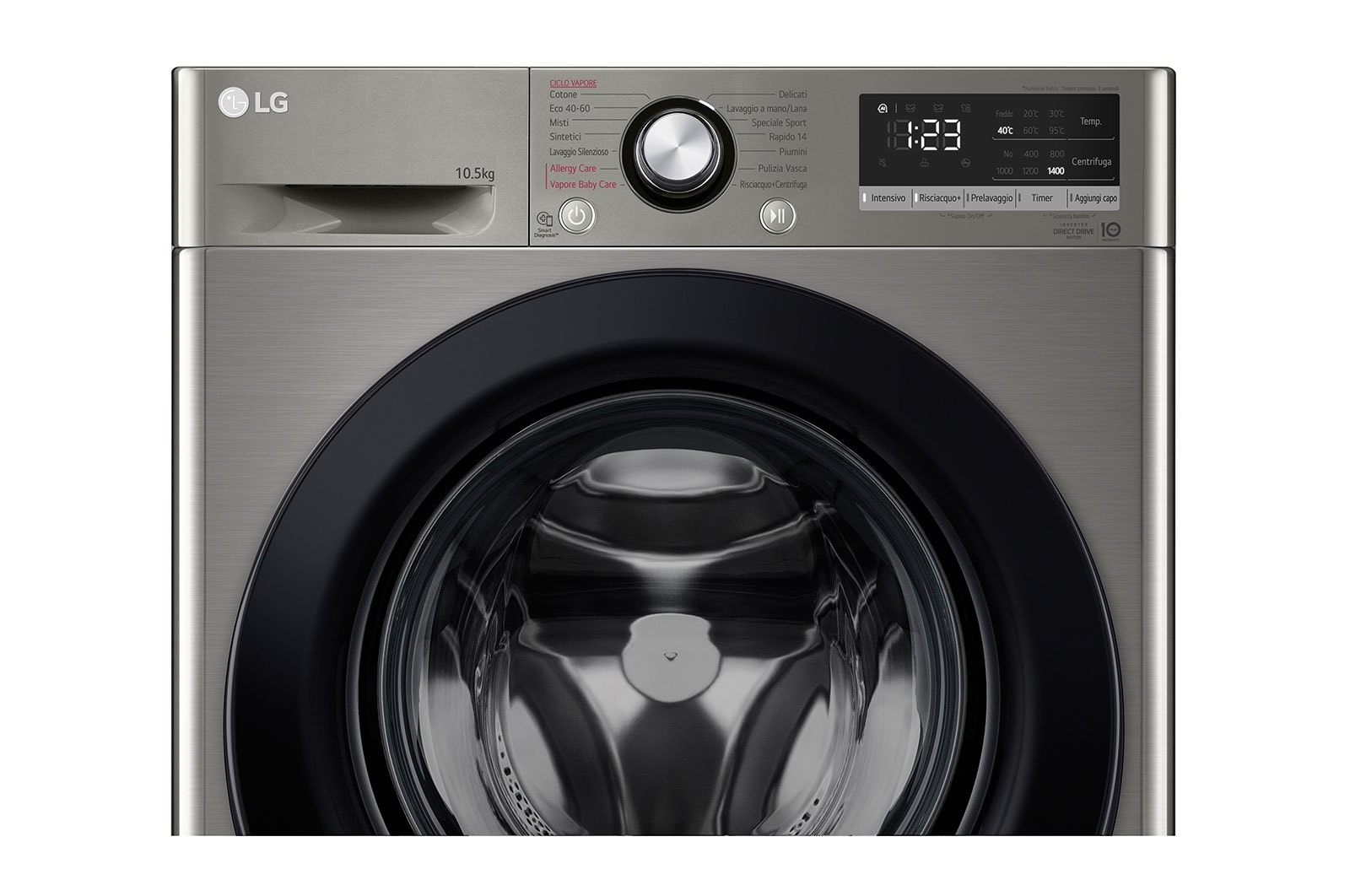 LG Lavatrice 10,5kg AI DD™ | Serie V3 Classe B | 1400 giri, Lavaggio a vapore, Inverter Direct Drive | Silver, F4WV310S6PE
