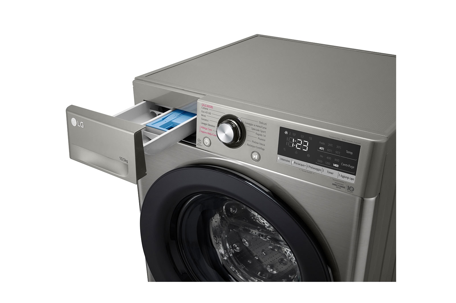 LG Lavatrice 10,5kg AI DD™ | Serie V3 Classe B | 1400 giri, Lavaggio a vapore, Inverter Direct Drive | Silver, F4WV310S6PE