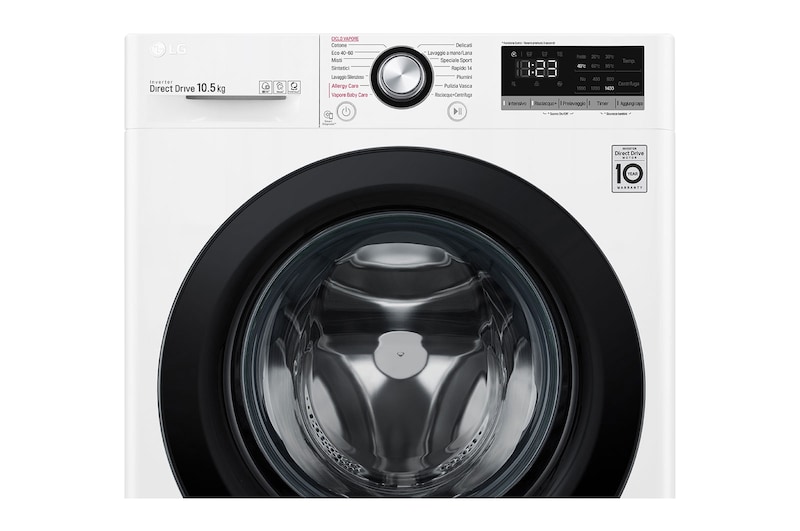 LG Lavatrice 10,5kg AI DD™ | Serie V3 Classe AAA | 1400 giri, Lavaggio a vapore, Inverter Direct Drive | White, F4WV310SAE
