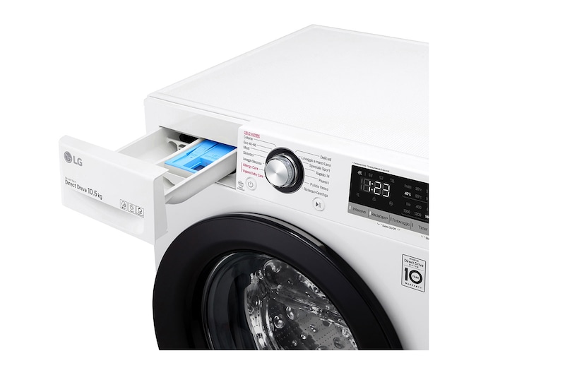 LG Lavatrice 10,5kg AI DD™ | Serie V3 Classe AAA | 1400 giri, Lavaggio a vapore, Inverter Direct Drive | White, F4WV310SAE