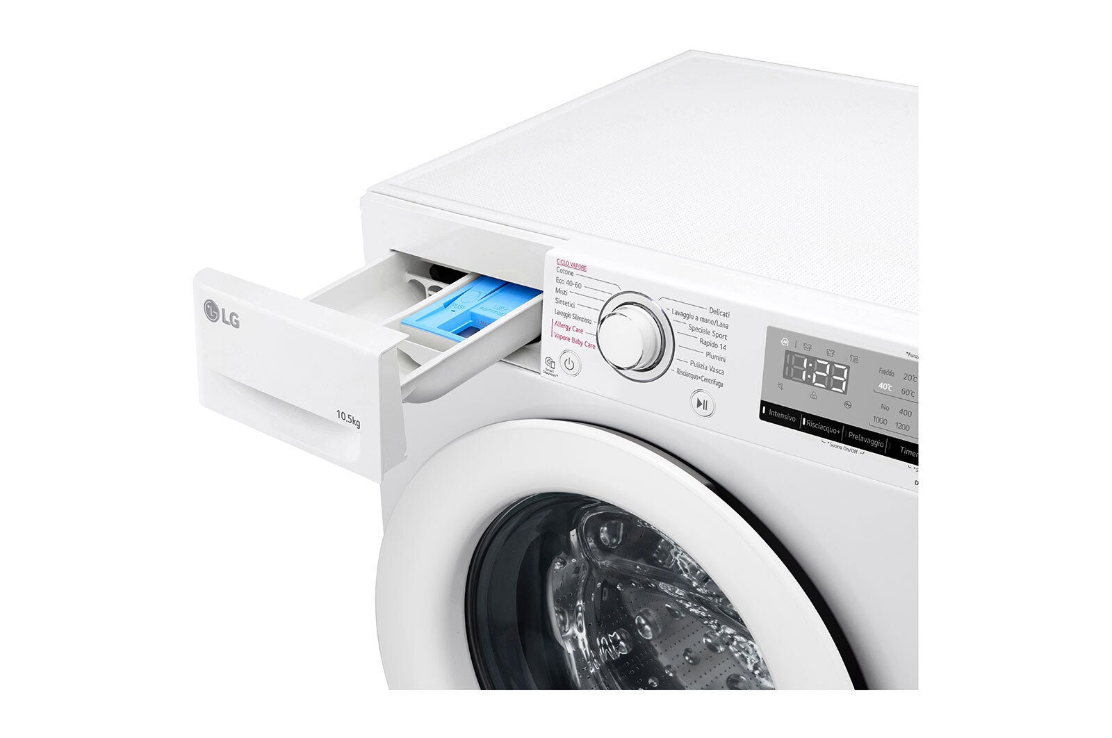 LG Lavatrice 10,5kg AI DD™ | Serie V3 Classe B | 1400 giri, Lavaggio a vapore, Allergy Care | White, F4WV310WHT