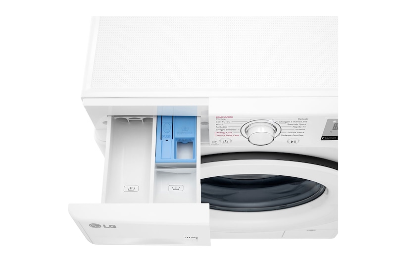LG Lavatrice 10,5kg AI DD™ | Serie V3 Classe B | 1400 giri, Lavaggio a vapore, Allergy Care | White, F4WV310WHT
