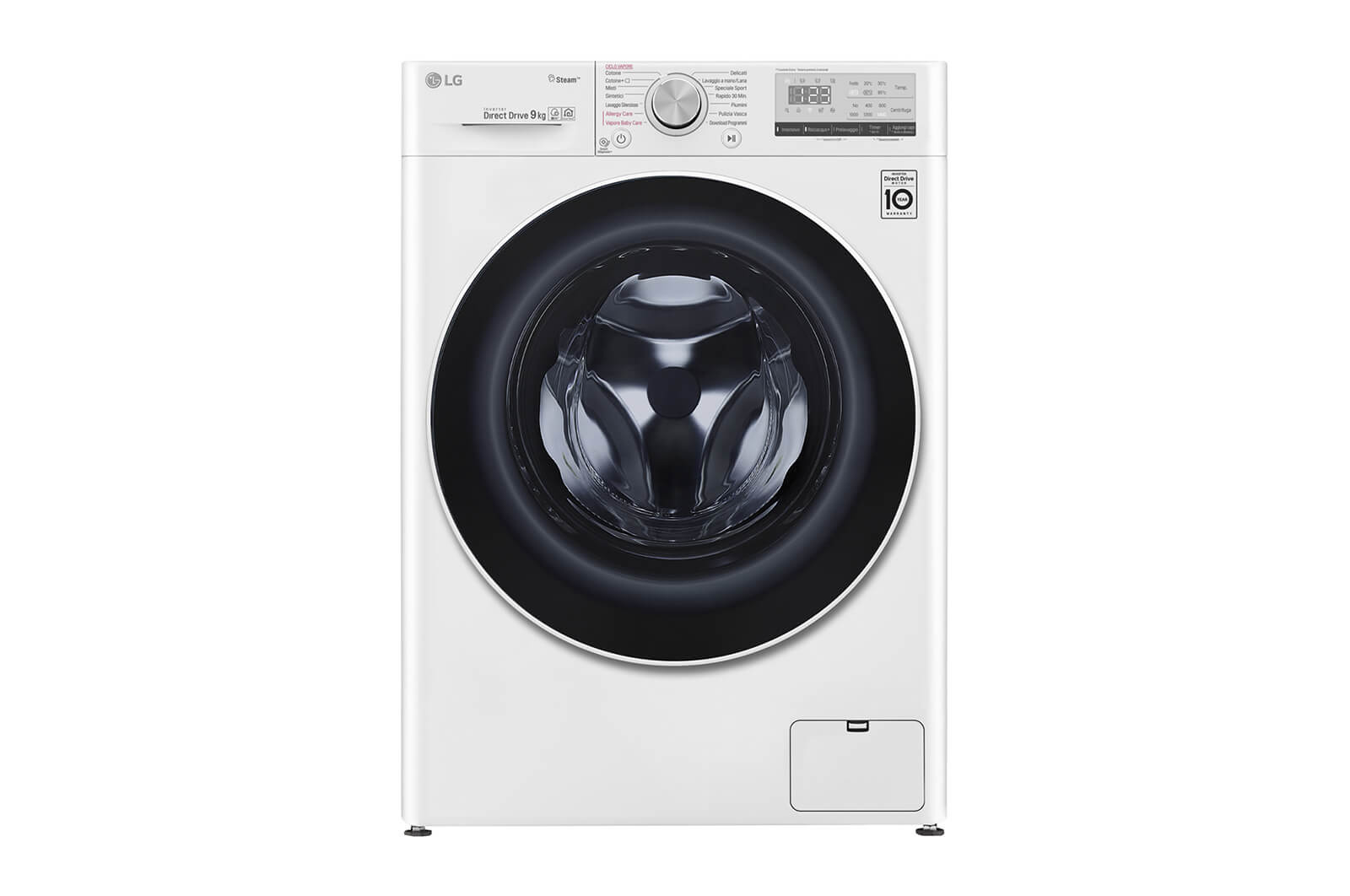 Vista frontale di LG Lavatrice Smart AI DD™ 9 kg Classe energetica D Tecnologia Steam F4WV409S0E