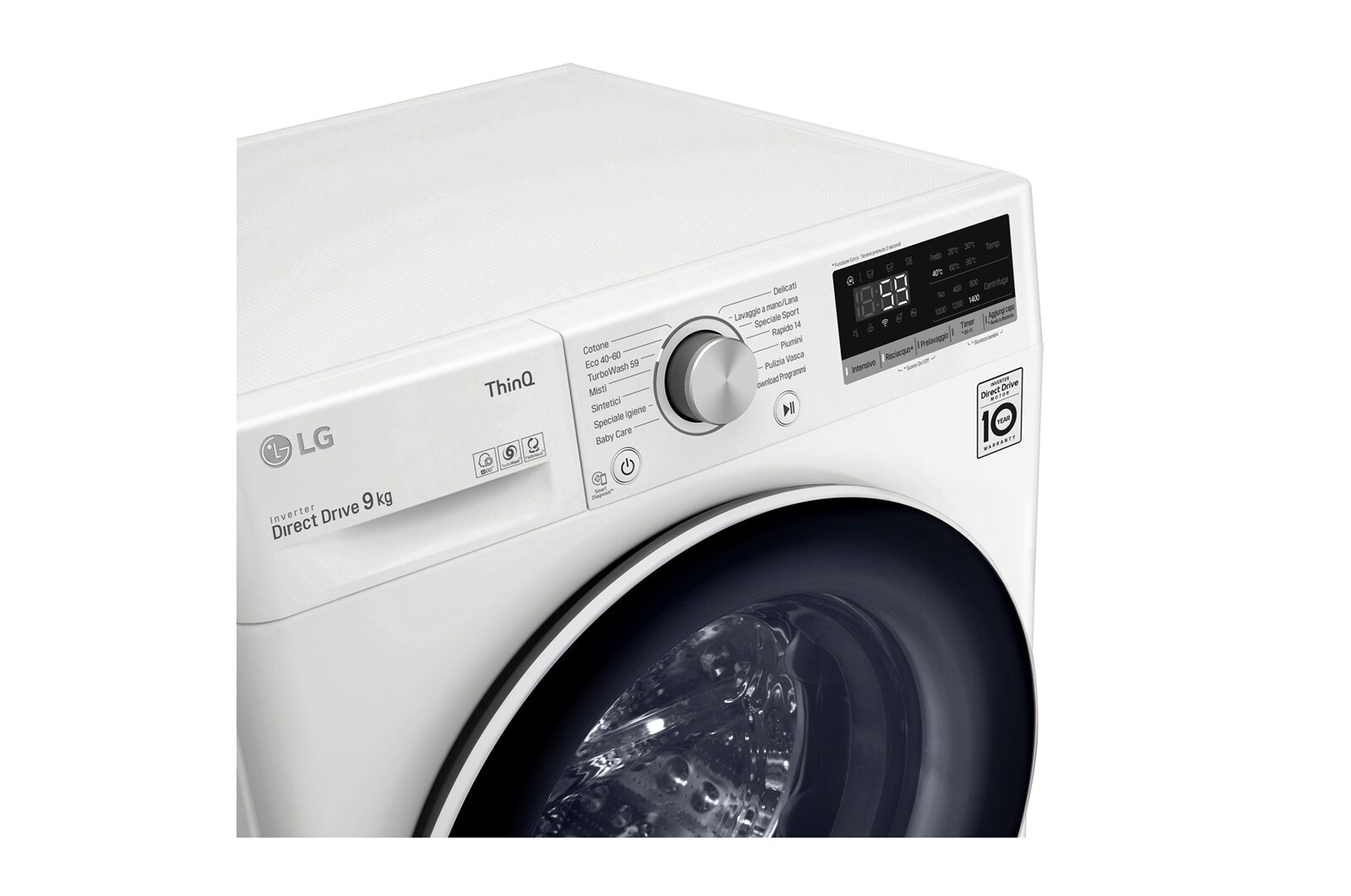 LG Lavatrice 8kg AI DD™ | Serie V5 Classe B | 1400 giri, TurboWash, Lavaggio a vapore, Wi-Fi | White, F4WV508N0B