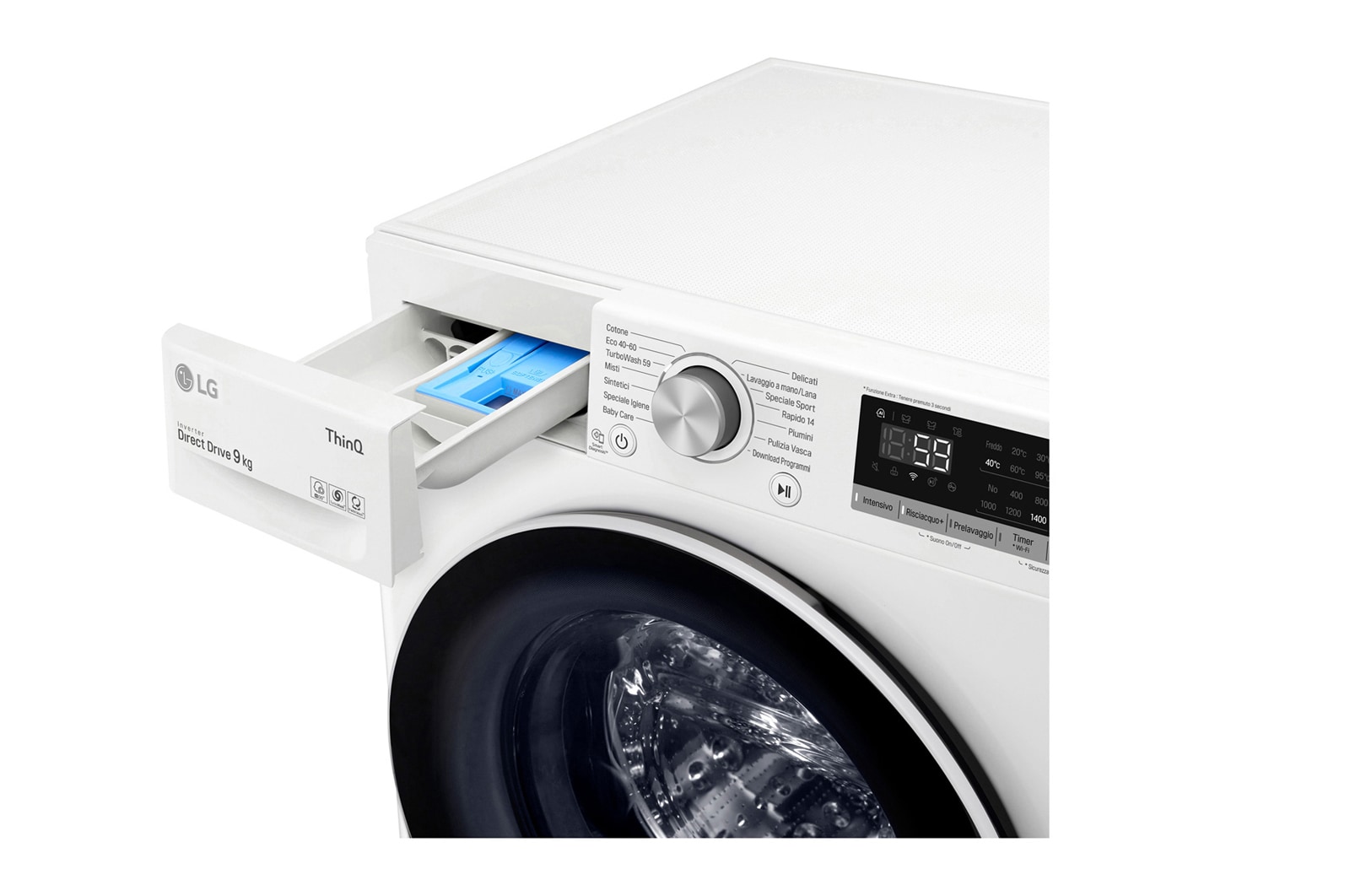 LG Lavatrice 8kg AI DD™ | Serie V5 Classe B | 1400 giri, TurboWash, Lavaggio a vapore, Wi-Fi | White, F4WV508N0B
