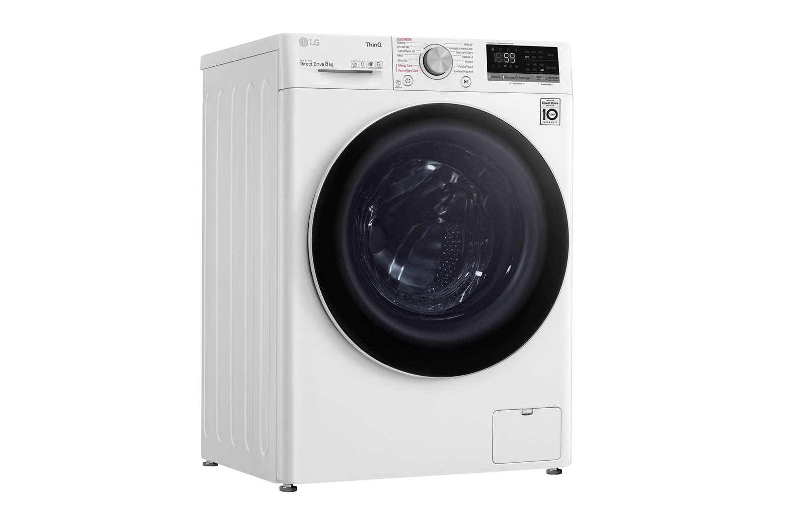 LG Lavatrice 8kg AI DD™ | Serie V5 Classe B | 1400 giri, TurboWash, Lavaggio a vapore, Wi-Fi | White, F4WV508S0B