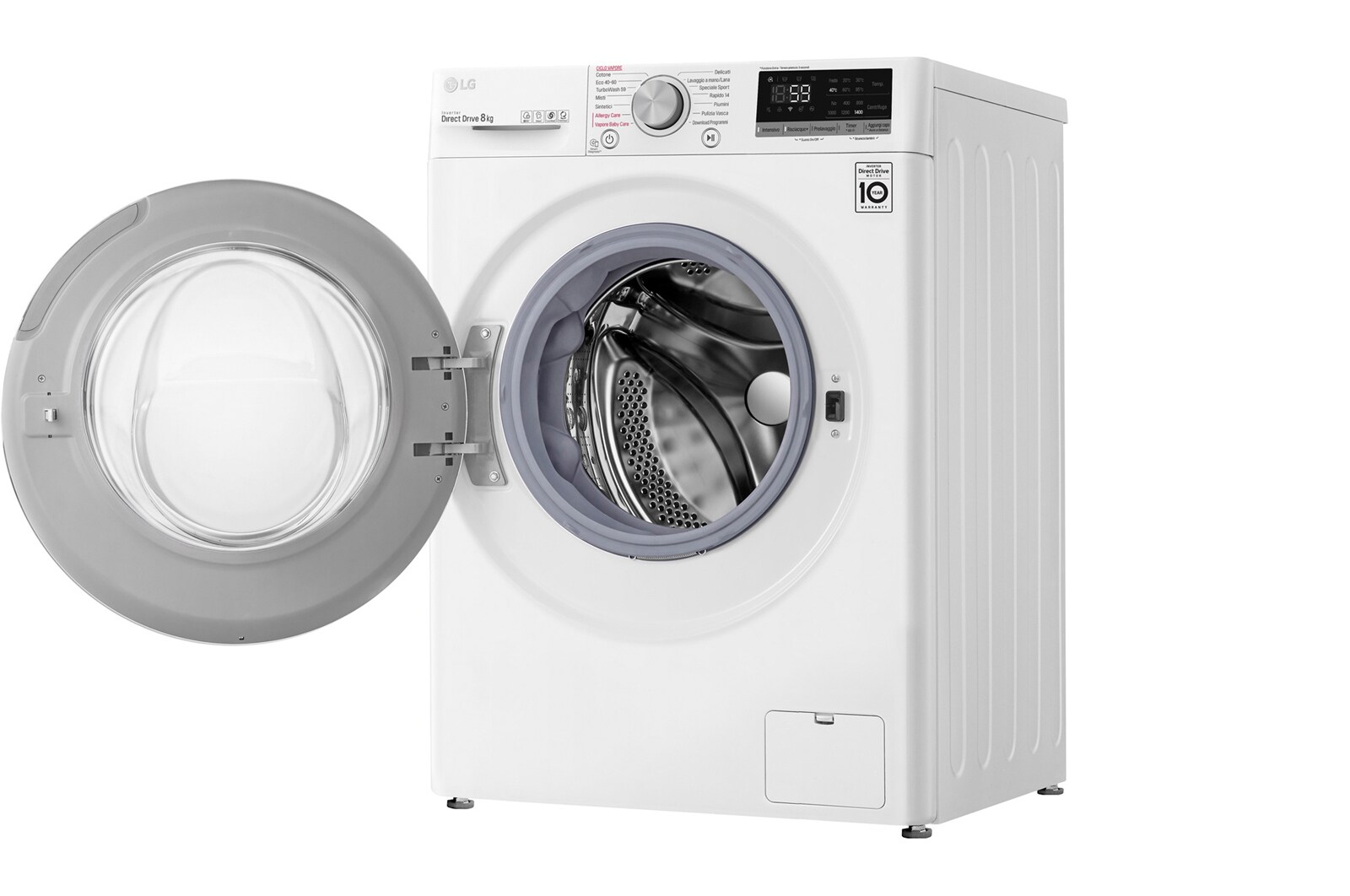 LG Lavatrice 8kg AI DD™ | Serie V5 Classe B | 1400 giri, TurboWash, Lavaggio a vapore, Wi-Fi | White, F4WV508S0B