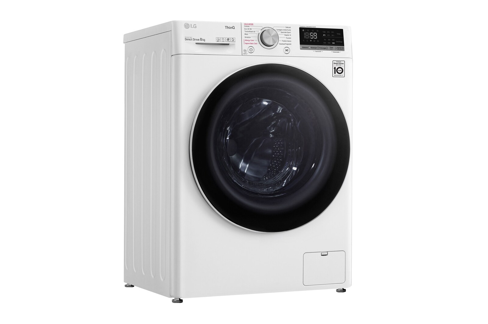 LG Lavatrice 8kg AI DD™ | Serie V5 Classe B | 1400 giri, TurboWash, Lavaggio a vapore, Wi-Fi | White, F4WV508S1B