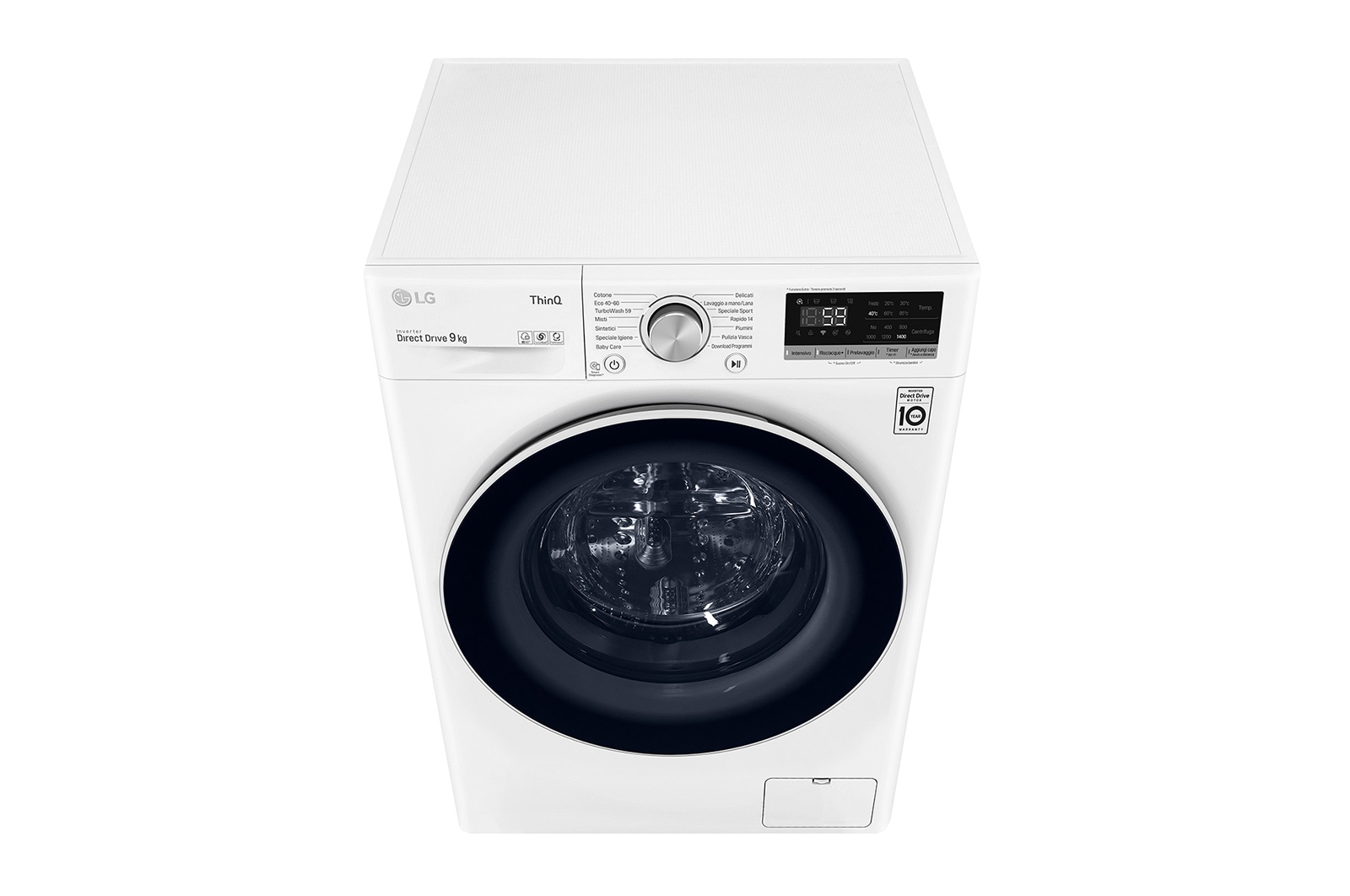 LG Lavatrice 9kg AI DD™ | Serie V5 Classe B | 1400 giri, TurboWash, Inverter Direct Drive, Wi-Fi | White, F4WV509N0E
