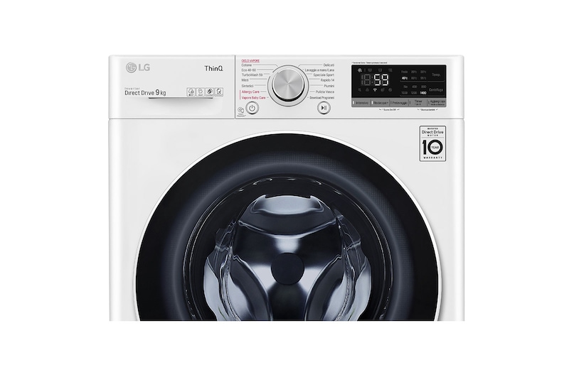 LG Lavatrice 9kg AI DD™ | Serie V5 Classe B | 1400 giri, TurboWash, Lavaggio a vapore, Wi-Fi | White, F4WV509S0E