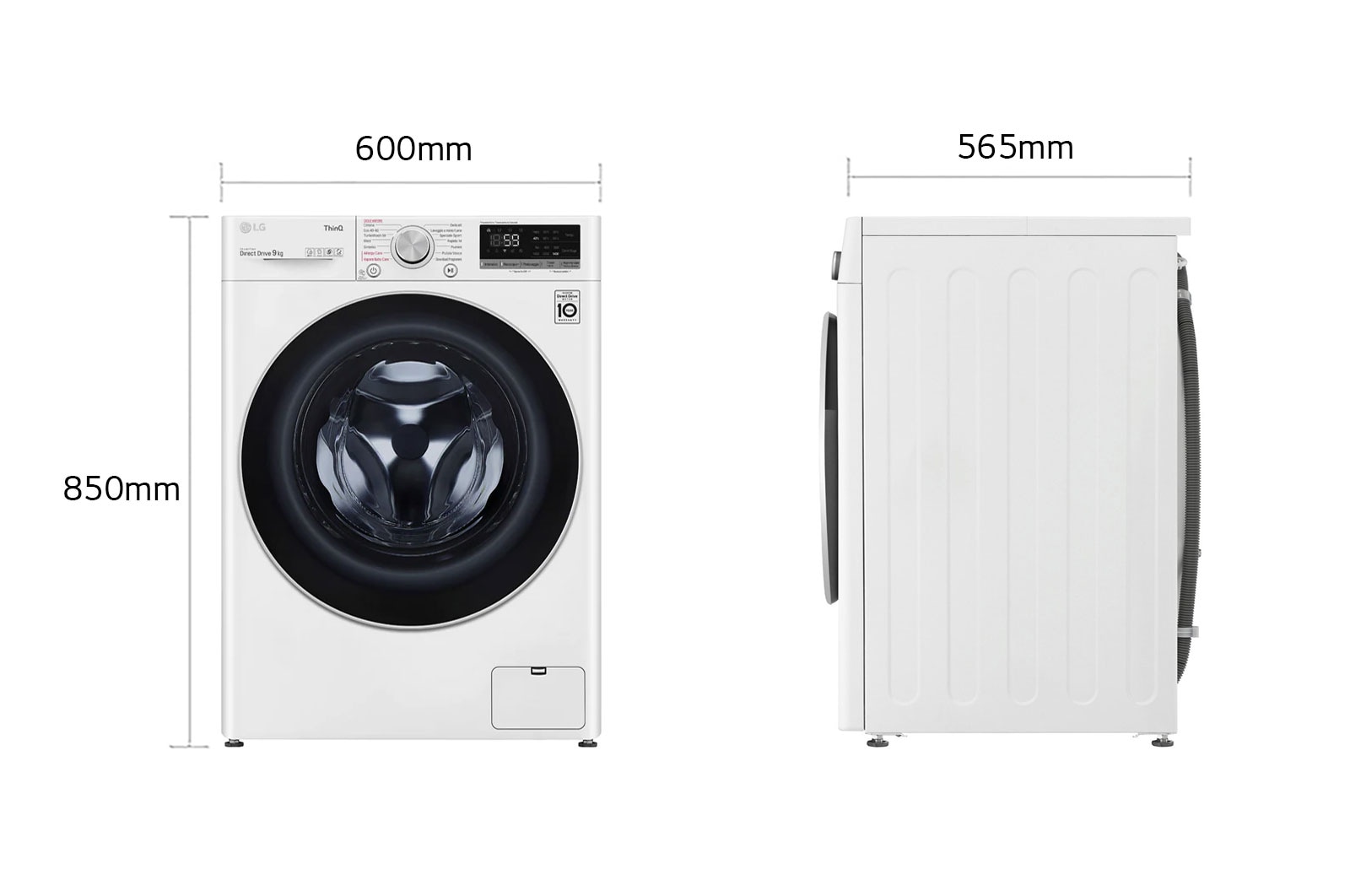 LG Lavatrice 9kg AI DD™ | Serie V5 Classe B | 1400 giri, TurboWash, Lavaggio a vapore, Wi-Fi | White, F4WV509S1E