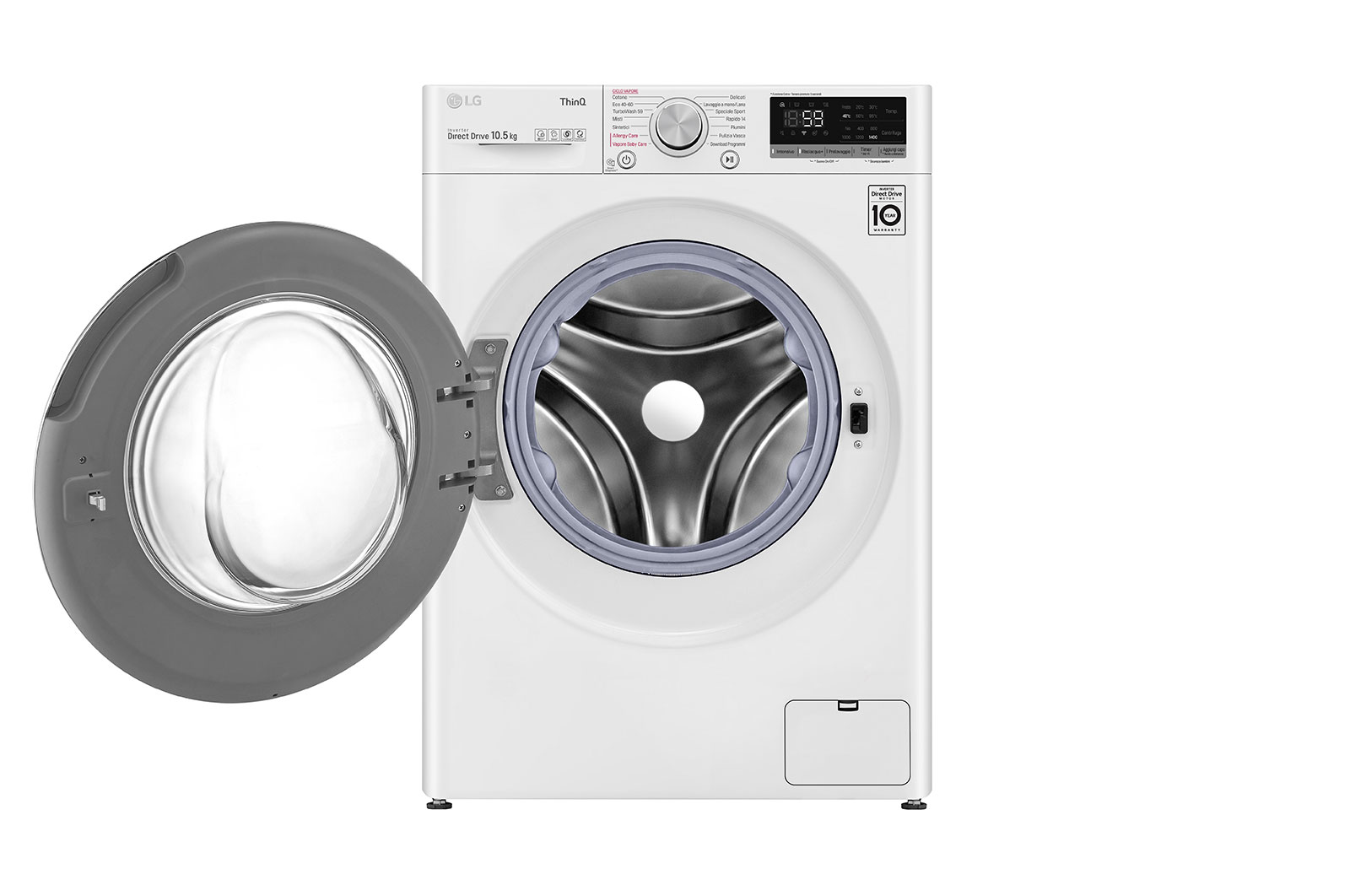 LG Lavatrice 10,5kg AI DD™ | Serie V5 Classe B | 1400 giri, TurboWash, Lavaggio a vapore, Wi-Fi | White, F4WV510S1E