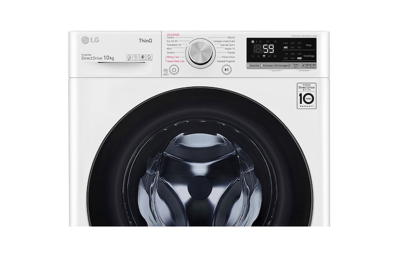 LG Lavatrice 10,5kg AI DD™ | Serie V5 Classe A/A/A | 1400 giri, TurboWash, Lavaggio a vapore, Wi-Fi | White, F4WV510SAE