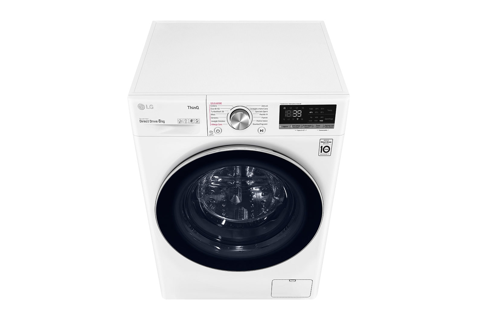 LG Lavatrice 8kg AI DD™ | Serie V7 Classe A/A/A | 1400 giri, TurboWash 360, Lavaggio a vapore, Wi-Fi | White, F4WV708S2E