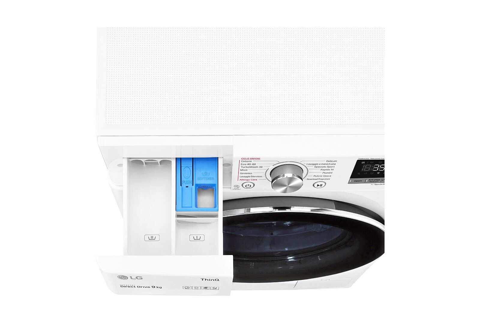 LG Lavatrice 9kg AI DD™ | Serie V7 Classe A/A/A | 1400 giri, TurboWash 360, Lavaggio a vapore, Wi-Fi | White, F4WV709S2E