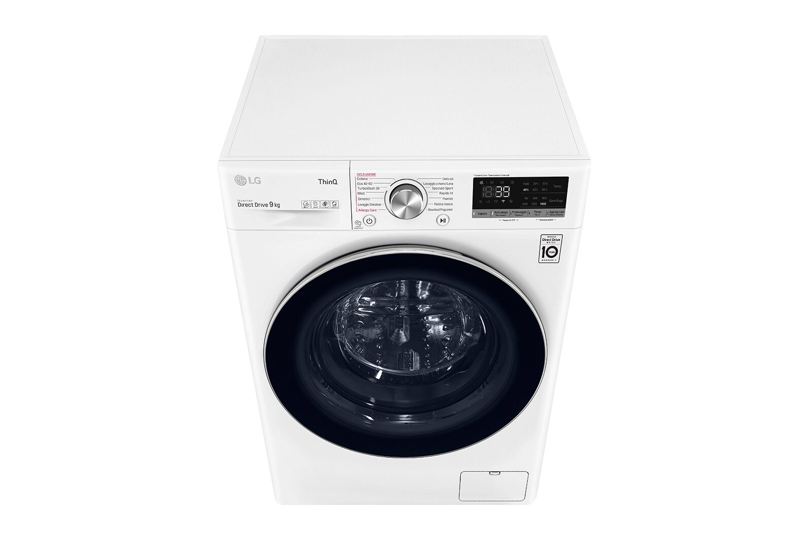 LG Lavatrice 9kg AI DD™ | Serie V7 Classe A/A/A | 1400 giri, TurboWash 360, Lavaggio a vapore, Wi-Fi | White, F4WV709S2E