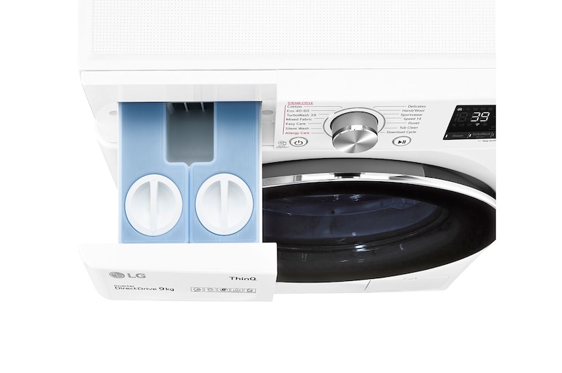 LG Lavatrice 9kg AI DD™ | Serie V7 Classe A/A/A | 1400 giri, TurboWash 360, Autodosaggio, Vapore, Wi-Fi | White, F4WV709S2EA