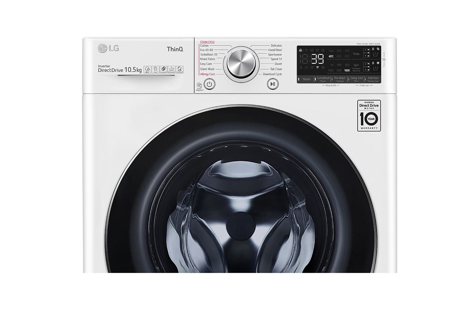 LG Lavatrice 10,5kg AI DD™ | Serie V7 Classe AAA | 1400 giri, TurboWash 360, Autodosaggio, Vapore, Wi-Fi | White, F4WV710S2EA