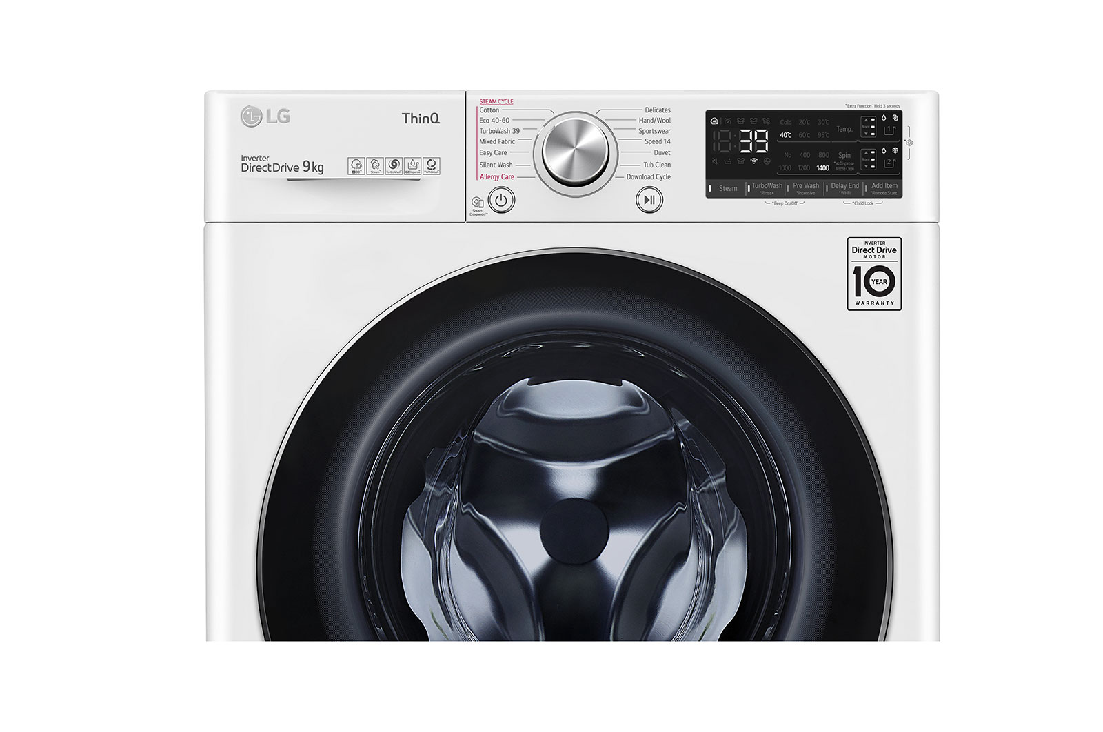 LG Lavatrice 9kg AI DD™ | Serie V7 Classe A | 1600 giri, TurboWash 360, Autodosaggio, Vapore, Wi-Fi | White, F6WV709S2EA