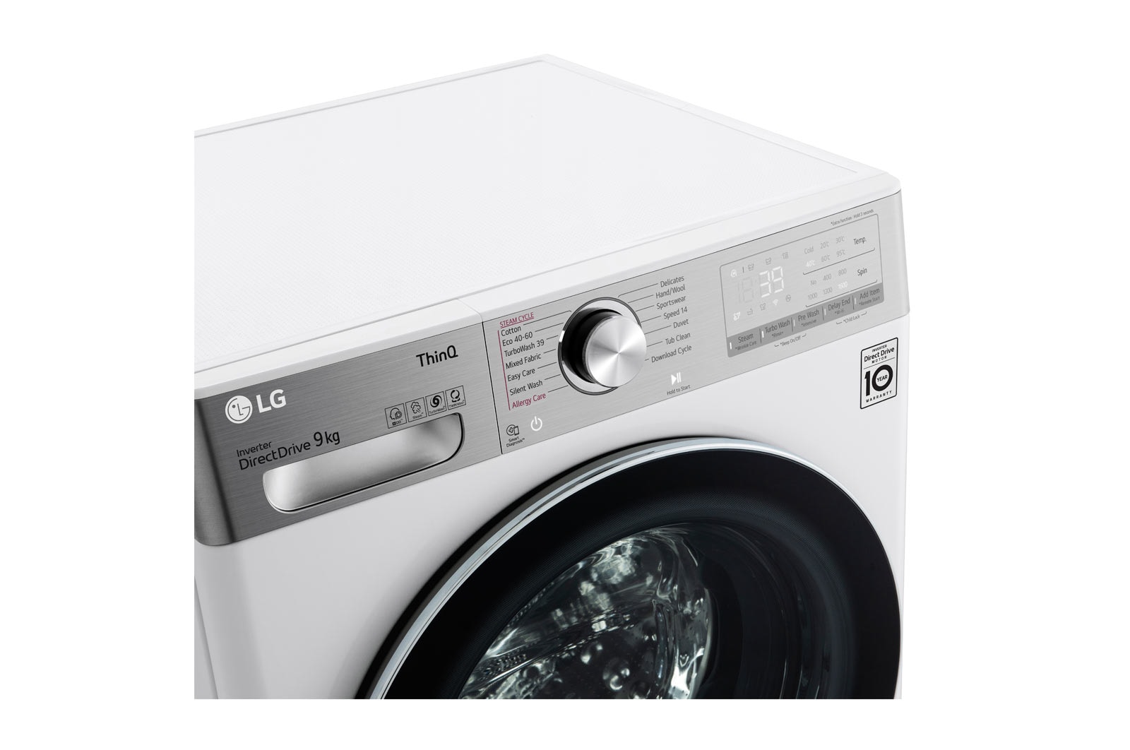 LG Lavatrice 9kg AI DD™ | Serie V9 Classe A | 1600 giri, TurboWash 360, Vapore antipiega, Wi-Fi | White, F6WV909P2E