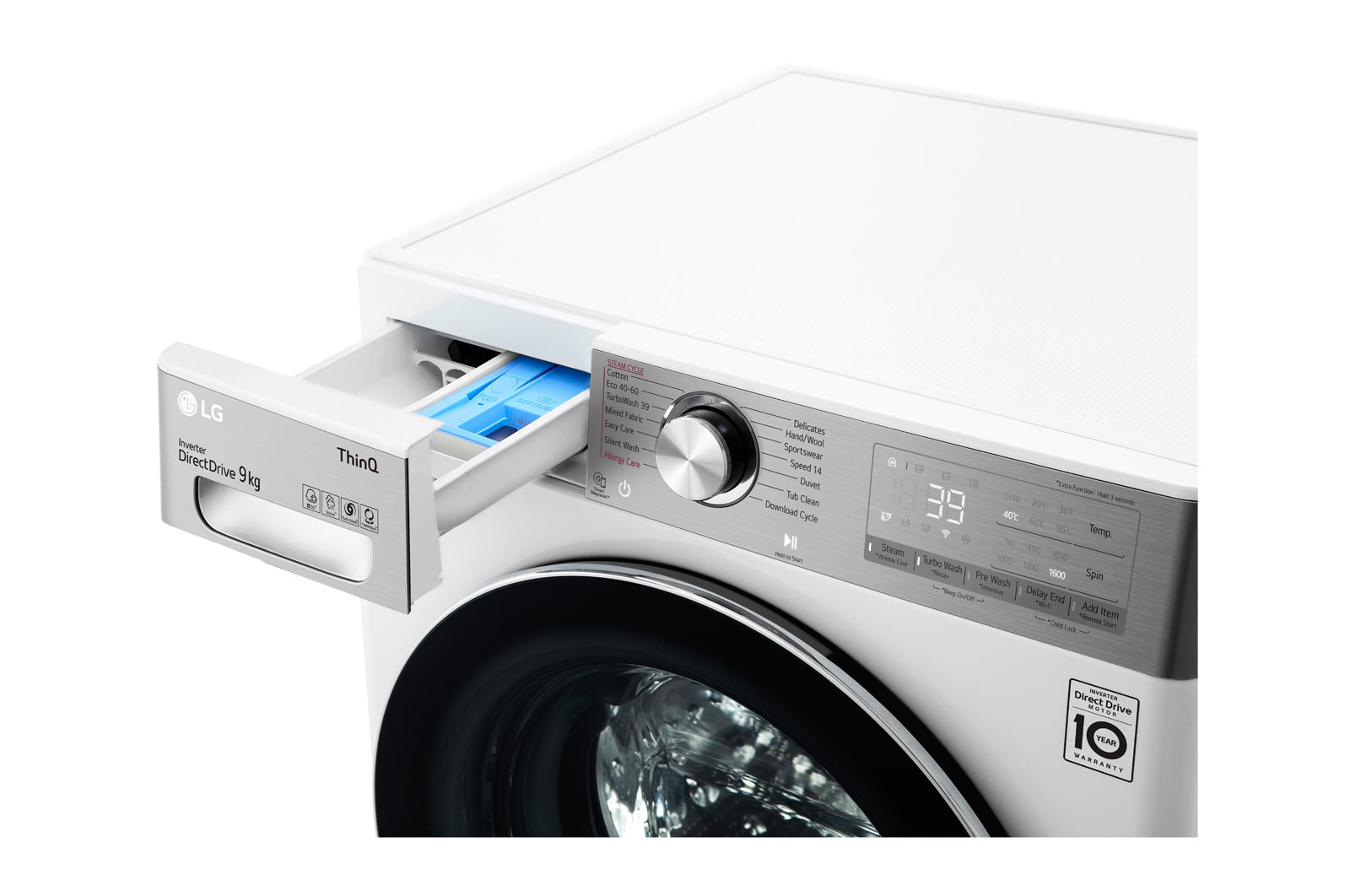 LG Lavatrice 9kg AI DD™ | Serie V9 Classe A | 1600 giri, TurboWash 360, Vapore antipiega, Wi-Fi | White, F6WV909P2E