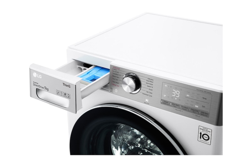 LG Lavatrice 9kg AI DD™ | Serie V9 Classe A | 1600 giri, TurboWash 360, Vapore antipiega, Wi-Fi | White, F6WV909P2E