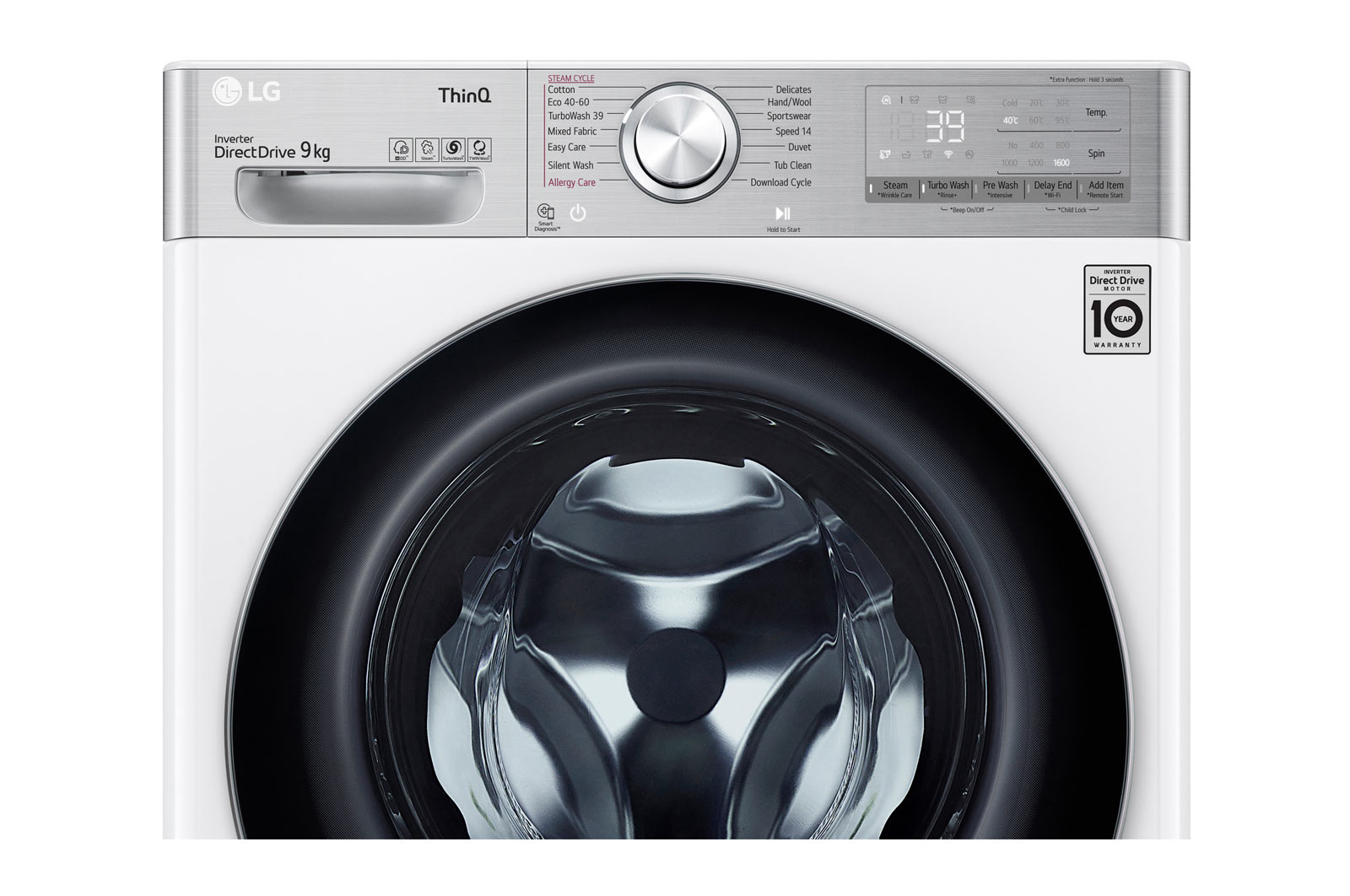 LG Lavatrice 9kg AI DD™ | Serie V9 Classe A | 1600 giri, TurboWash 360, Vapore antipiega, Wi-Fi | White, F6WV909P2E