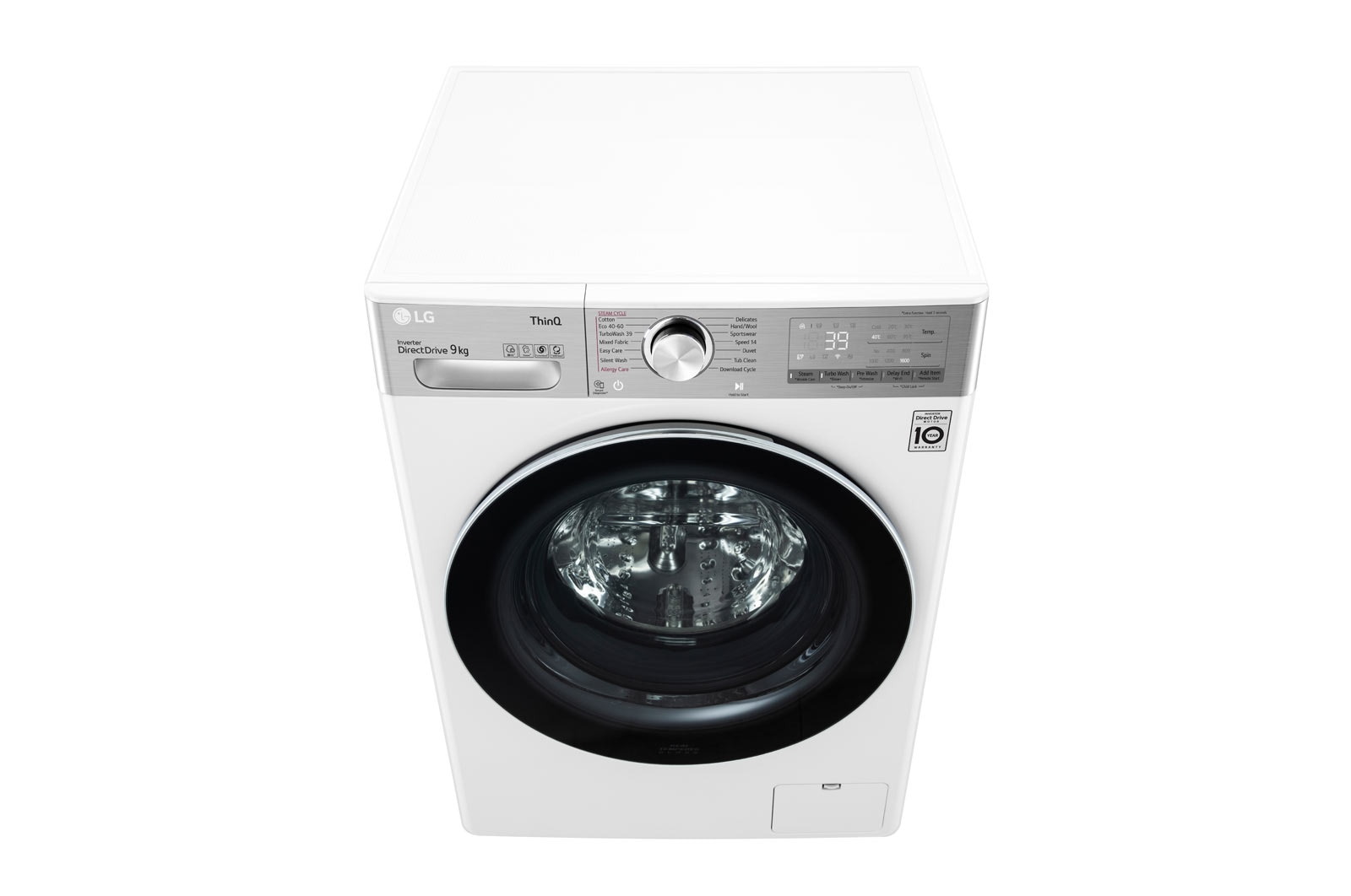 LG Lavatrice 9kg AI DD™ | Serie V9 Classe A | 1600 giri, TurboWash 360, Vapore antipiega, Wi-Fi | White, F6WV909P2E