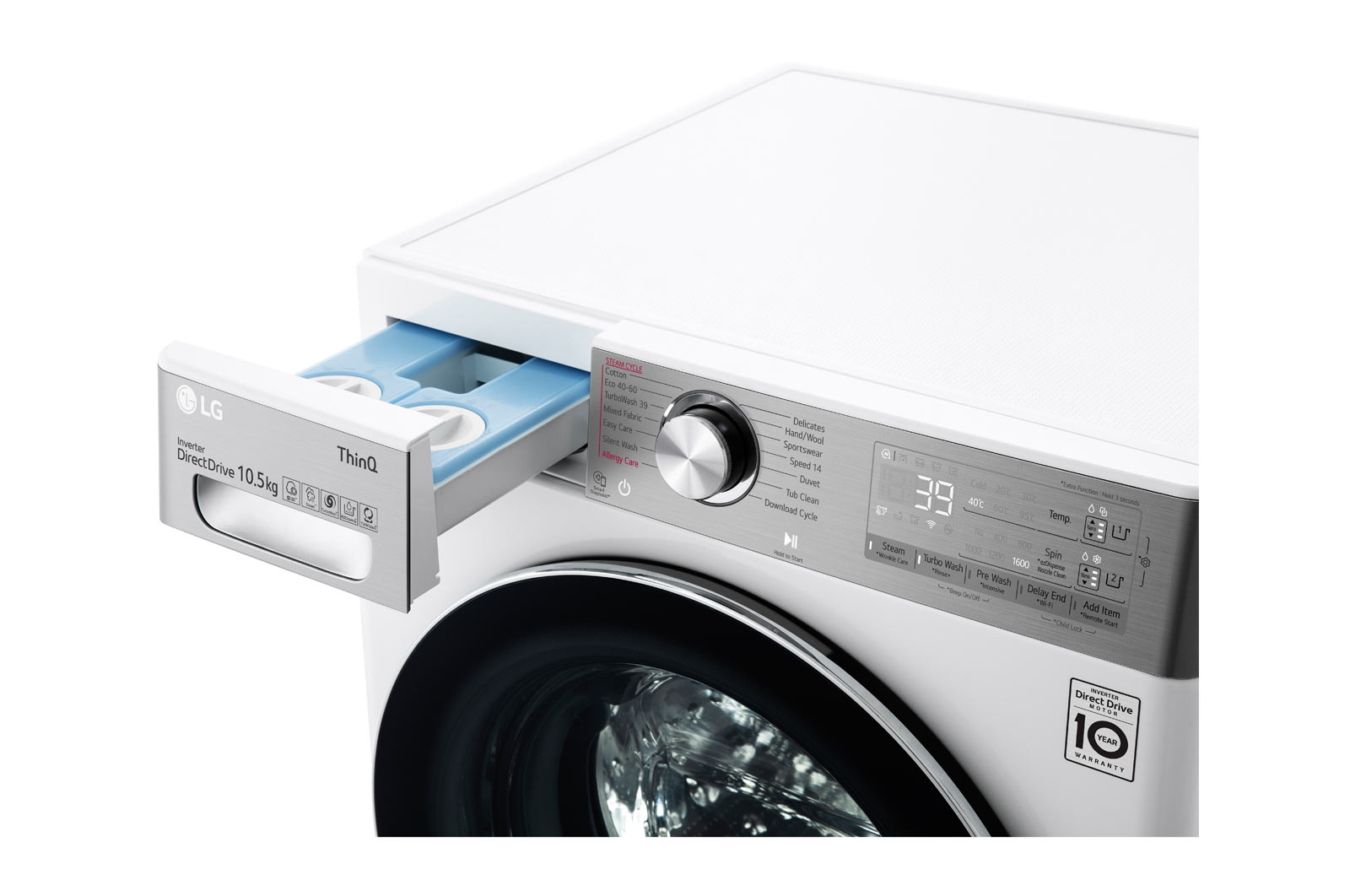 LG Lavatrice 10,5kg AI DD™ | Serie V9 Classe A | 1600 giri, TurboWash 360, Autodosaggio, Vapore antipiega, Wi-Fi | White, F6WV910P2EA