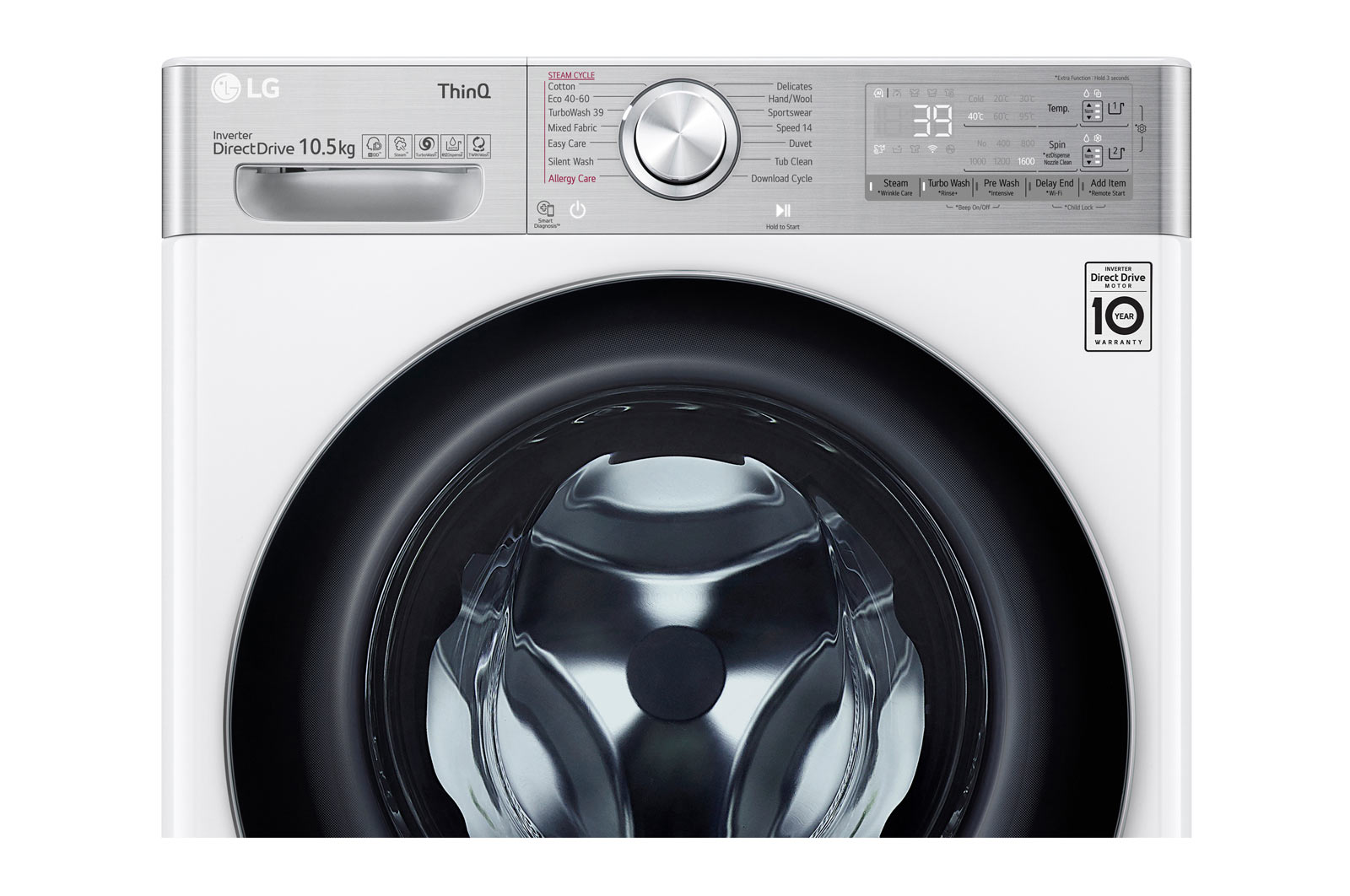LG Lavatrice 10,5kg AI DD™ | Serie V9 Classe A | 1600 giri, TurboWash 360, Autodosaggio, Vapore antipiega, Wi-Fi | White, F6WV910P2EA