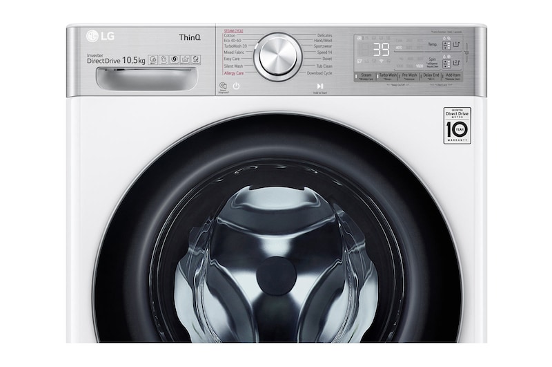LG Lavatrice 10,5kg AI DD™ | Serie V9 Classe A | 1600 giri, TurboWash 360, Autodosaggio, Vapore antipiega, Wi-Fi | White, F6WV910P2EA