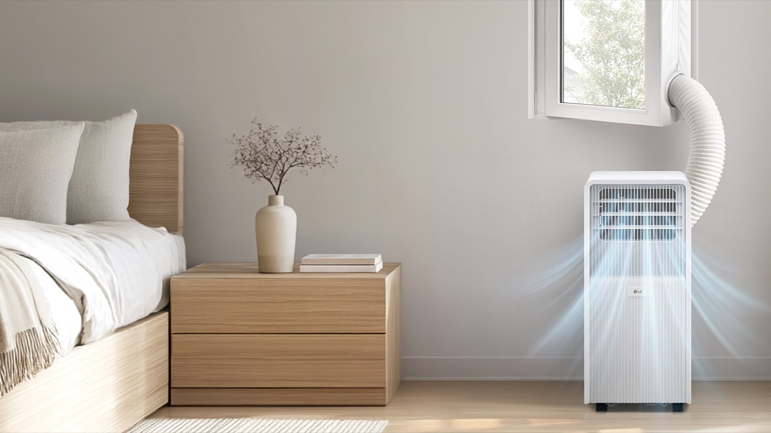 Condizionatore portatile LG Easy Cool in camera da letto