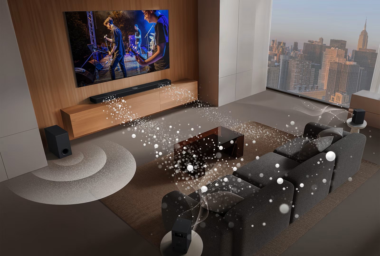 sistema audio surround con la soundbar LG e gli speaker Sound Suite