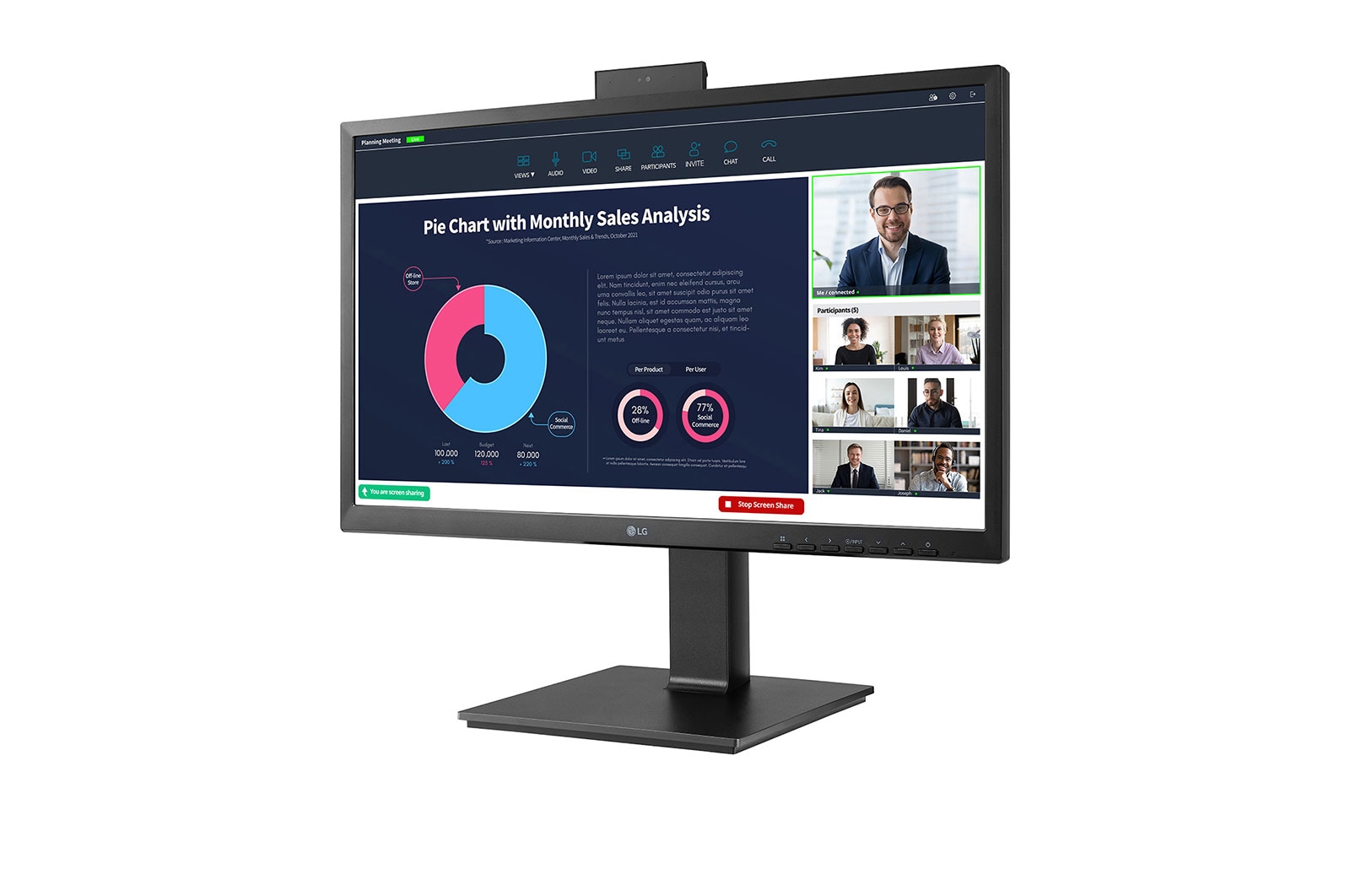 LG Monitor Professionale IPS 24'' Full HD USB-C Speaker e Webcam integrati, 24BP750C-B