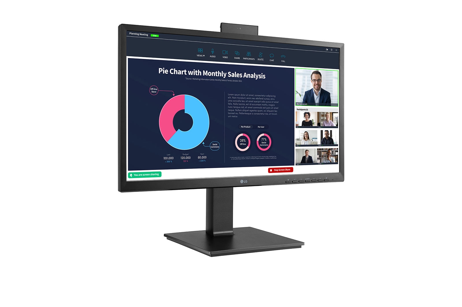 LG Monitor Professionale IPS 24'' Full HD USB-C Speaker e Webcam integrati, 24BP750C-B
