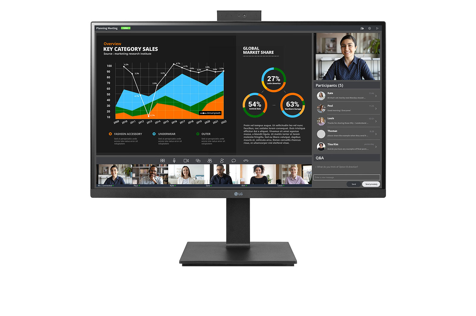 LG Business | Monitor Docking 27" | Quad HD, IPS, USB-C, RJ45, Webcam e Speaker integrati, 27BQ75QC-B