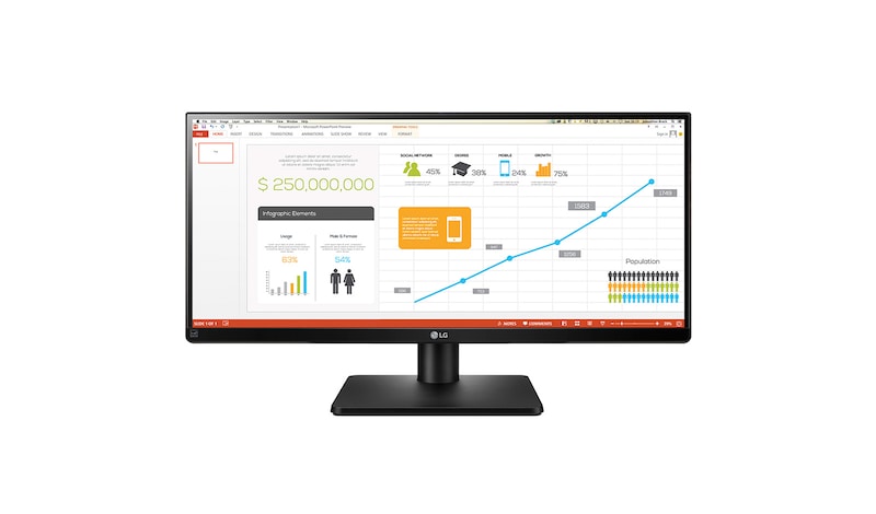 LG Monitor UltraWide® IPS, 29 pollici, 21:9 con risoluzione 2560x1080, sRGB over 99% e Display Port., 29UB67