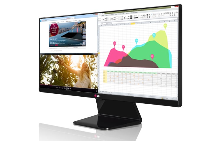 LG Monitor UltraWide® IPS LED 29 pollici, 21:9, Mac Compatibile, MC DFC 5.000.000:1, luminosità 300 cd/m2, angolo di visuale 178°/178° e attacco Vesa., 29UM65