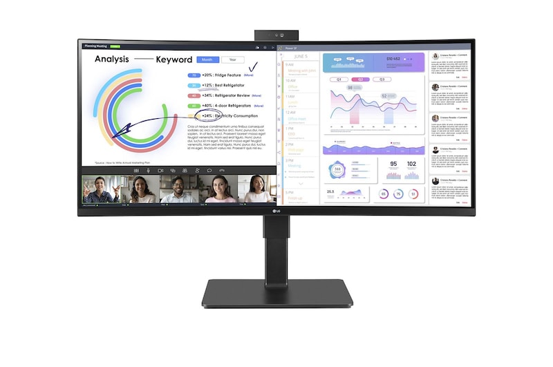 LG Business | Monitor Docking 34" | Quad HD 21:9 Curvo, IPS, USB-C, RJ45, Webcam e Speaker integrati, 34BQ77QC-B